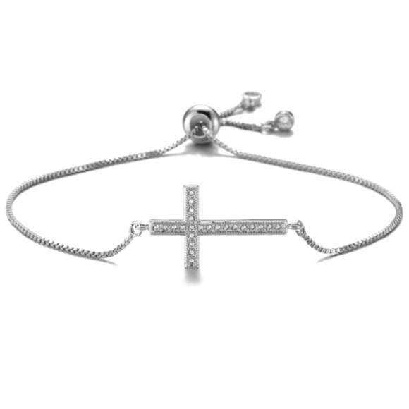 Swarovski Jewelry - Swarovski Elements Silver Tone Cross Bracelet Adjustable NEW